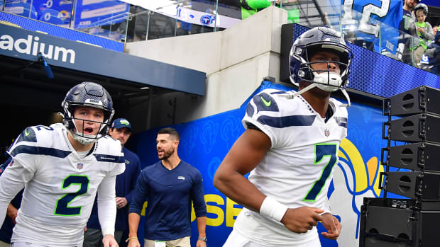 Seattle Seahawks quarterbacks Drew Lock and Geno Smith